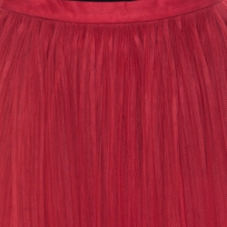 Christian Dior Red Tulle Overlay Gathered Midi Skirt M