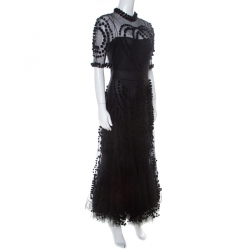 Pre Owned Dior Black Silk and Pom Pom Tulle Sheer Cocktail Dress M 