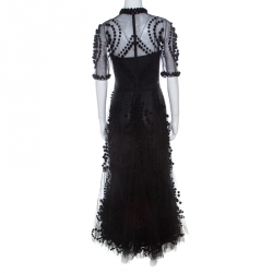 Pre Owned Dior Black Silk and Pom Pom Tulle Sheer Cocktail Dress M 