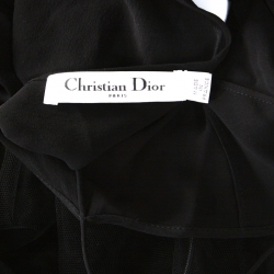 Pre Owned Dior Black Silk and Pom Pom Tulle Sheer Cocktail Dress M 