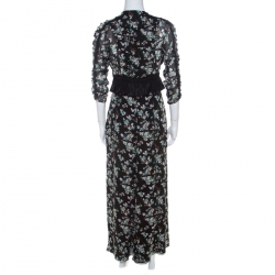 Pre Owned Dior Black Floral Print Silk Ruffle Detail Dress S
