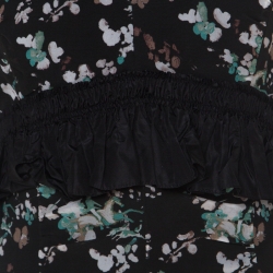 Pre Owned Dior Black Floral Print Silk Ruffle Detail Dress S