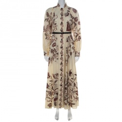 Dior Cream Paisley Printed Cotton Bishop Sleeve Belted Maxi Dress M 