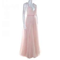 Pre Owned Dior Pale Pink Silk Chiffon Twisted Strap Detail Cocktail Dress S 