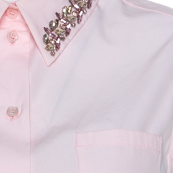Christian Dior Pink Cotton Crystal Embellished Collar Sleeveless Shirt S