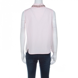Christian Dior Pink Cotton Crystal Embellished Collar Sleeveless Shirt S