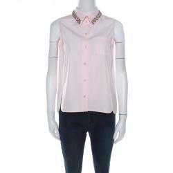 Christian Dior Pink Cotton Crystal Embellished Collar Sleeveless Shirt S