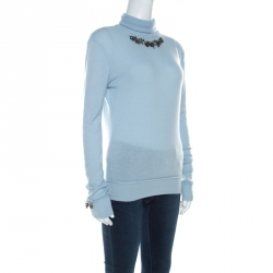 Dior Powder Blue Cashmere Embellished Turtleneck Sweater S