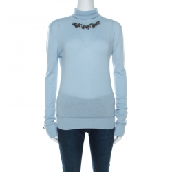 Dior Powder Blue Cashmere Embellished Turtleneck Sweater S