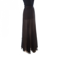 Pre Owned Christian Dior Vintage Black Chiffon Silk Layered Maxi Skirt L