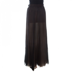 Pre Owned Christian Dior Vintage Black Chiffon Silk Layered Maxi Skirt L