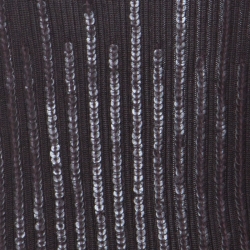 Pre Owned Dior Brown Ribbed Leather Sequin Detail Turtleneck Top L
