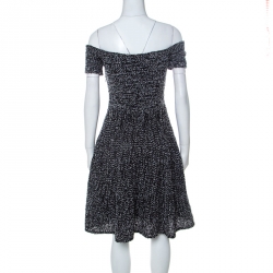 Christian Dior Monochrome Tweed Off Shoulder Fit and Flare Dress S