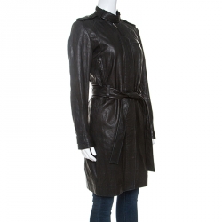 Dior Black Lambskin Belted Long Coat S
