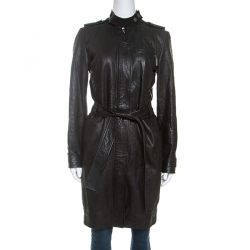 Dior Black Lambskin Belted Long Coat S