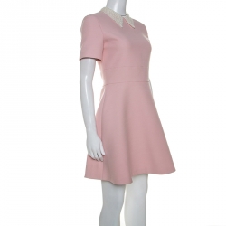 Pre Owned Dior Pale Pink Wool Lace Collar Detail Flared Dress S 