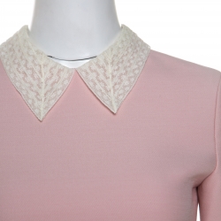 Pre Owned Dior Pale Pink Wool Lace Collar Detail Flared Dress S 