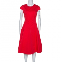 Christian Dior Coral Pink Stretch Cotton Midi Dress L