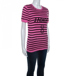 Pre Owned Dior Pink & Black Silk Knit J'Adior T-shirt M