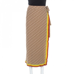 Dior Brown Stretch Knit Diorissimo Print Wrap Skirt S