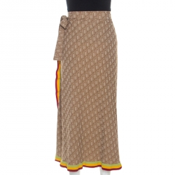 Dior Brown Stretch Knit Diorissimo Print Wrap Skirt S