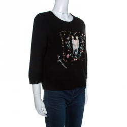 Christian Dior Black Cashmere Embroidered Detail Sweater XL