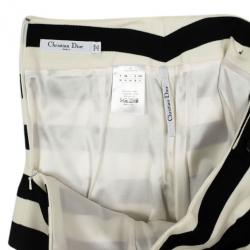 Pre Owned Christian Dior Black & White Striped Skirt S