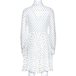Pre Owned Dior White & Black Silk Polka Dot Pleated Dress M
