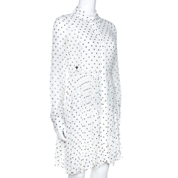 Pre Owned Dior White & Black Silk Polka Dot Pleated Dress M