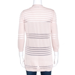 Dior Pale Pink Striped Silk Blend Button Front Cardigan L