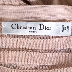 Dior Pale Pink Striped Silk Blend Button Front Cardigan L