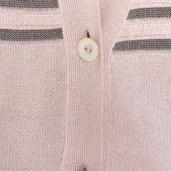 Dior Pale Pink Striped Silk Blend Button Front Cardigan L