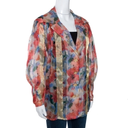 Pre Owned Christian Dior Boutique Multicolor Floral Print Silk Oversized Blouse L