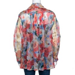 Pre Owned Christian Dior Boutique Multicolor Floral Print Silk Oversized Blouse L