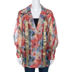 Pre Owned Christian Dior Boutique Multicolor Floral Print Silk Oversized Blouse L