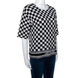 Dior Black & White Checkered Cashmere Top M 