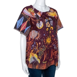 Dior Maroon Linen Blend Tarot Print T Shirt M 