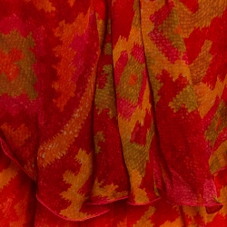 Pre Owned Christian Dior Boutique Orange Abstract Printed Chiffon Ruffled Top S