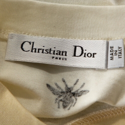 Pre Owned Dior Cream Printed Cotton Linen Crew Neck T-Shirt M
