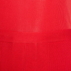 Pre Owned Dior Red Knit Pleat Detail Belted Sleeveless Dress M