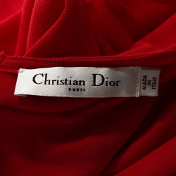 Pre Owned Dior Red Knit Pleat Detail Belted Sleeveless Dress M