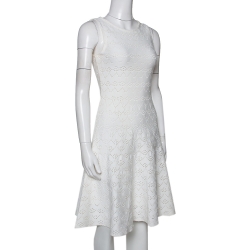 Pre Owned Dior Ivory Cotton Pointelle Knit Sleeveless A Line Dress S