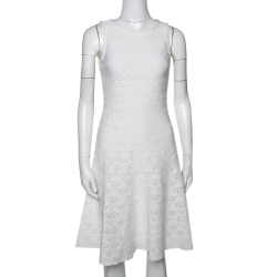 Pre Owned Dior Ivory Cotton Pointelle Knit Sleeveless A Line Dress S
