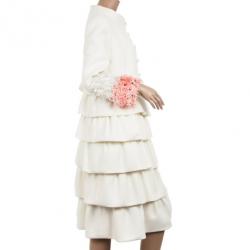 Christian Dior Cream Ruffled Embellished Sleeve Coat M