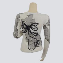 Pre Owned Christian Dior Black and White Long Sleeve Cut-out T-Shirt S