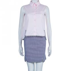 Dior Pink Shirt and Jaquard Skirt Matched Piping Detail Set S