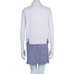 Dior Pink Shirt and Jaquard Skirt Matched Piping Detail Set S