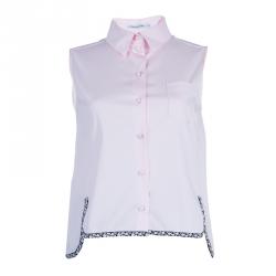 Dior Pink Shirt and Jaquard Skirt Matched Piping Detail Set S