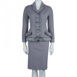 Pre Owned Dior Grey Wool Skirt Suit M