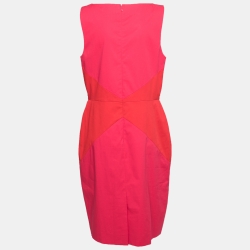 Pre Owned Dior Pink & Orange Paneled Cotton Sleeveless Midi Dress M